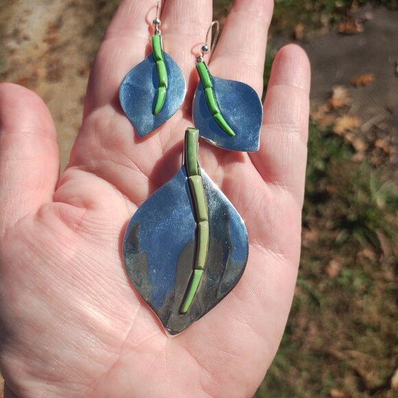 Jay King DTR 925 Sterling Silver green turquoise inlay earrings pendant - Picture 2 of 10